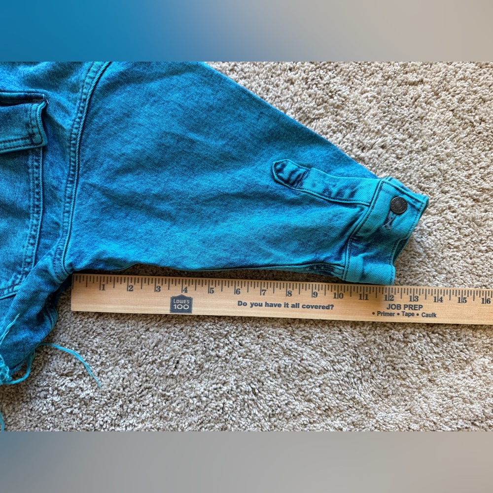 Express Edition Cropped Jean Denim Jacket Women’s XS Bright Teal Blue - Picture 8 of 9